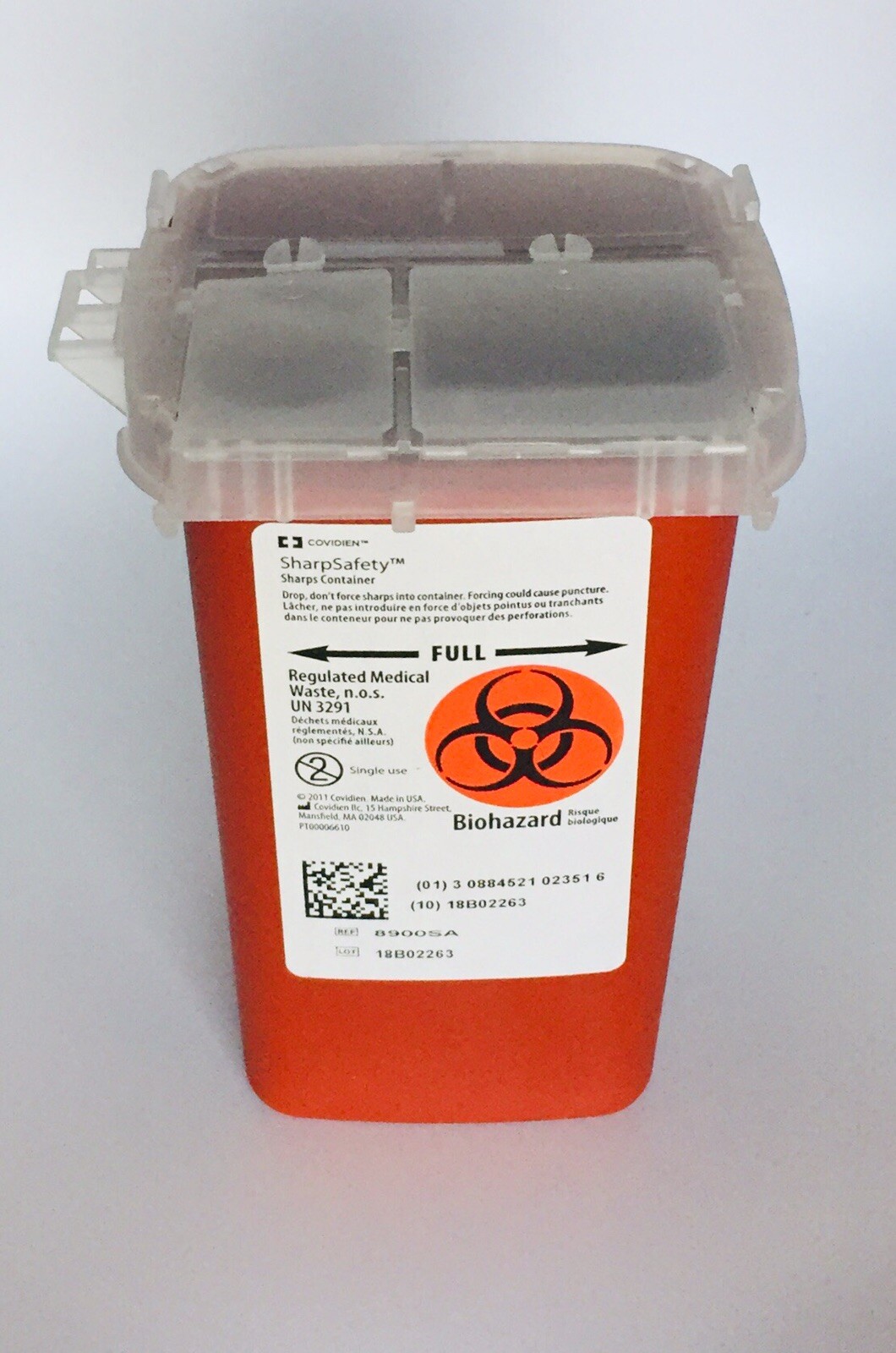 2 PK Sharps Container W/Lid 8900SA,1 Qt Size 6.25Hx4.25Wx4.25D- Red/Clear Lid