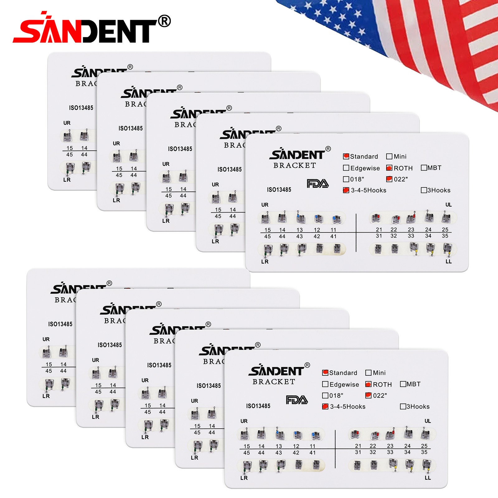 Dental Orthodontics Brackets Brace Standard Roth.022 Slot 345Hooks 20pcs/pack DL