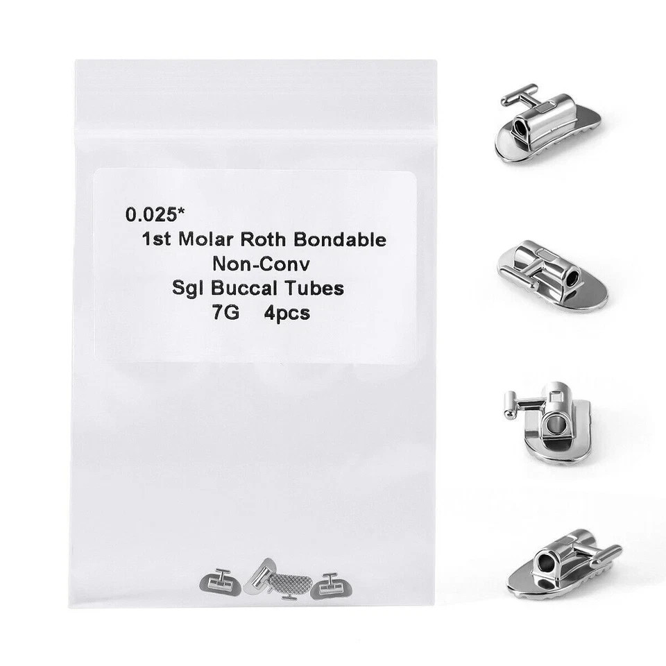 4 Pcs/Pack Dental Buccal Tube Orthodontic Bondable Roth 1st Molar Non-conv 0.025