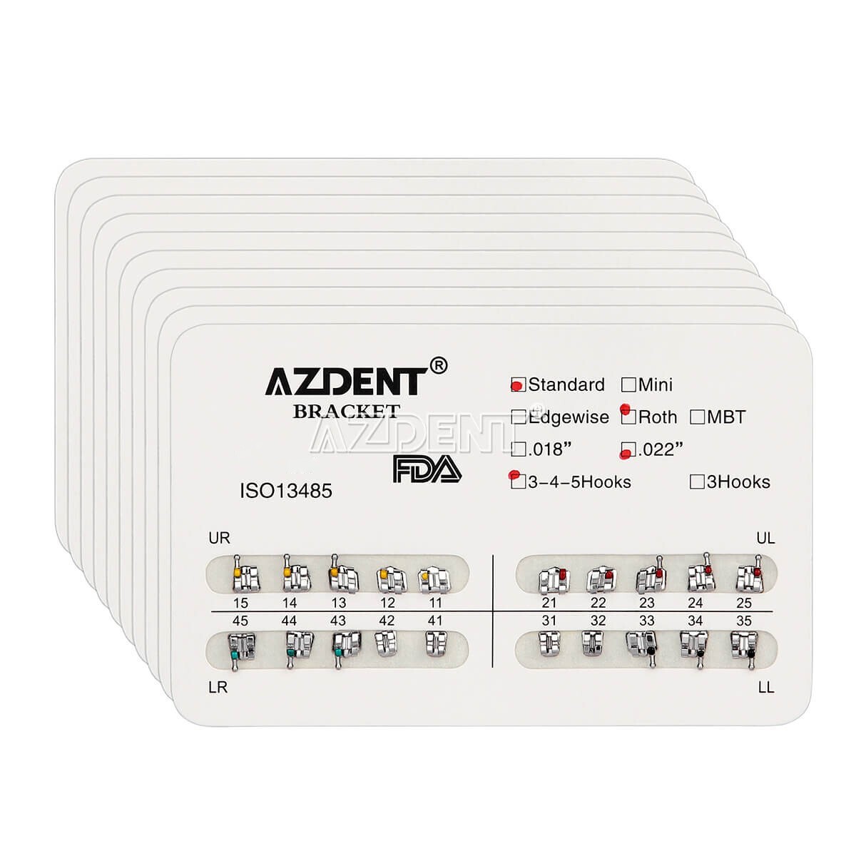 AZDENT Dental Orthodontic Brackets Braces Standard Roth Slot.022 Hooks 345 FDA