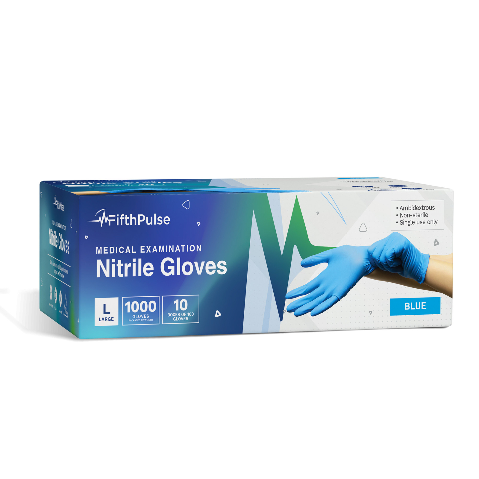 FifthPulse Nitrile Disposable Medical Exam Gloves Powder Latex Free Large Blue