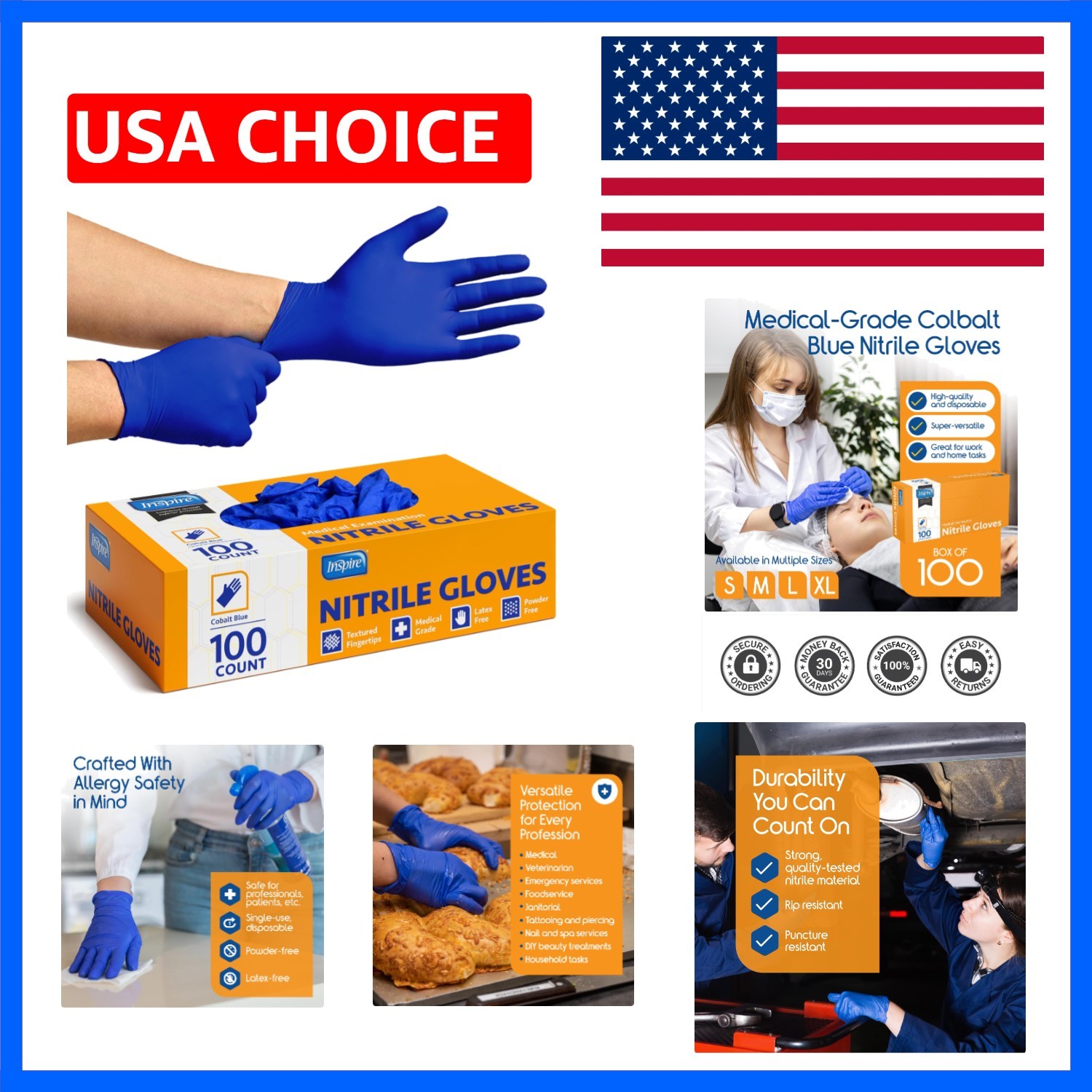 Inspire Cobalt Blue Nitrile Disposable Gloves | 4.5 Nitrile Safety Medical Exam