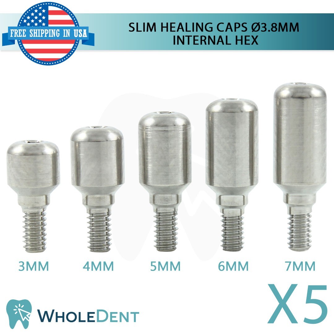 5x Slim Narrow Titanium Healing Cap Prosthetic Ø3.8mm Int Hex 2.42mm Dental Lab