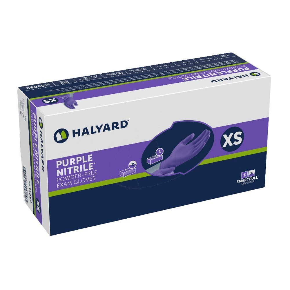 Halyard Purple Nitrile Exam Gloves, Size X-Small 55080, Case of 1000