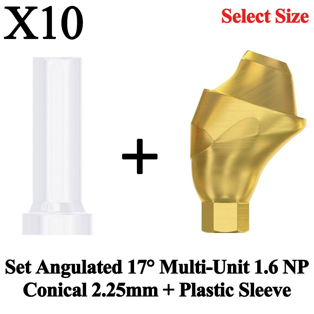 10x Set Dental Angulated 17° Multi-Unit 1.6 NP Conical 2.25mm + Plastic Sleeve