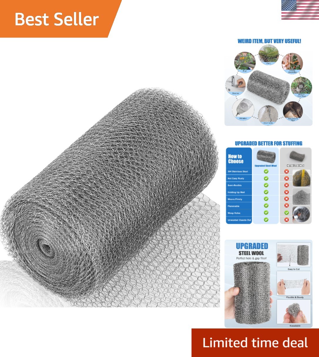 Upgraded 5” X 30 Ft Stainless Steel Wool for Easy Hole Filling and Pest Control