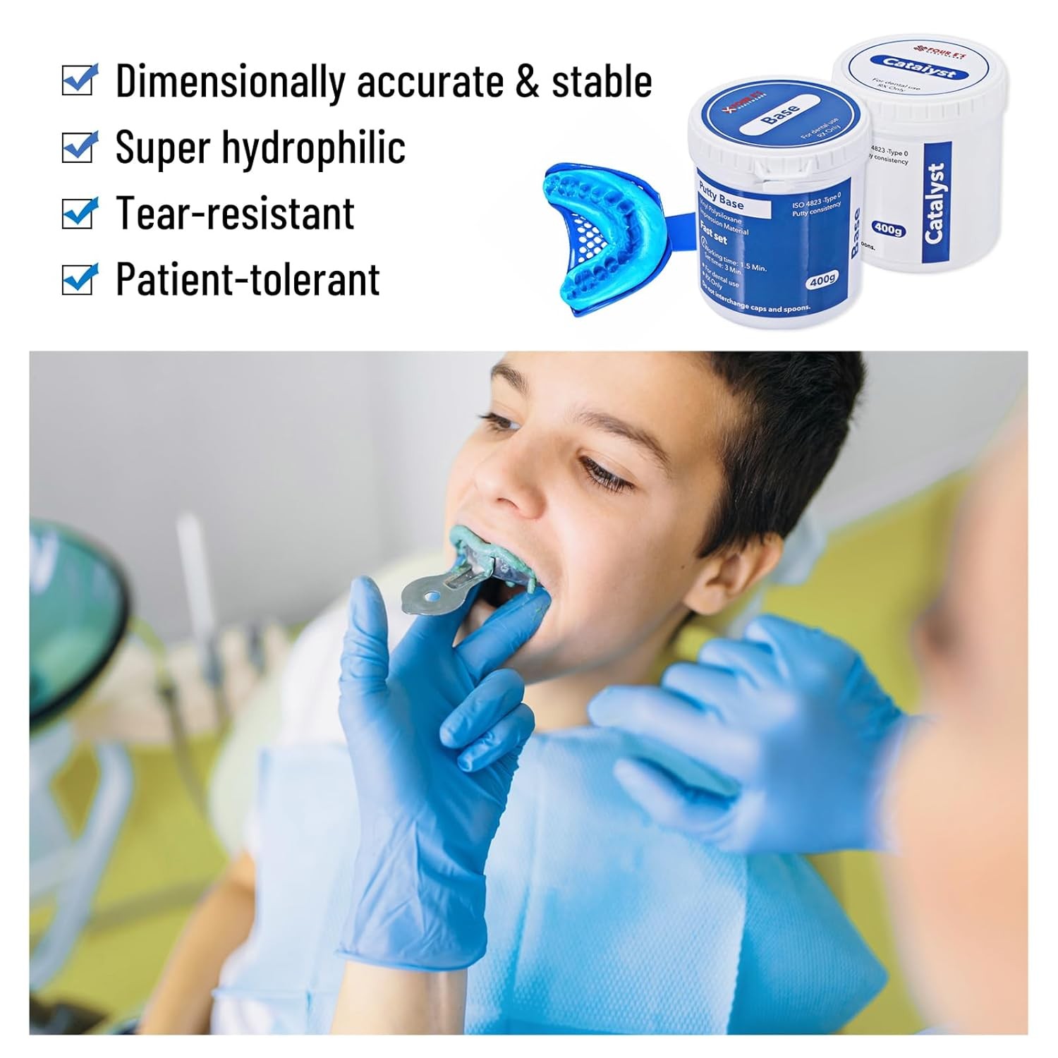 Dental Putty Fast Set VPS Dental Impression Material (400g Base & 400g Catalyst)