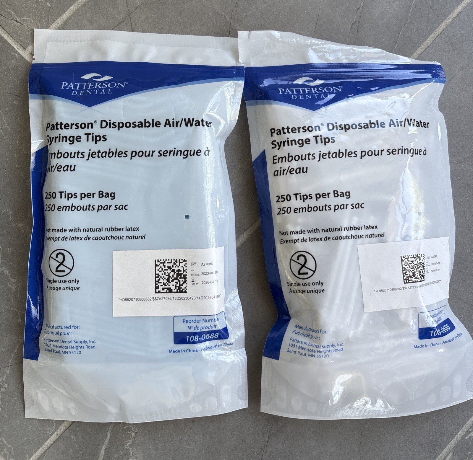 500 (2–250 Pc Bags) Patterson Disposable Air/Water Syringe Tips