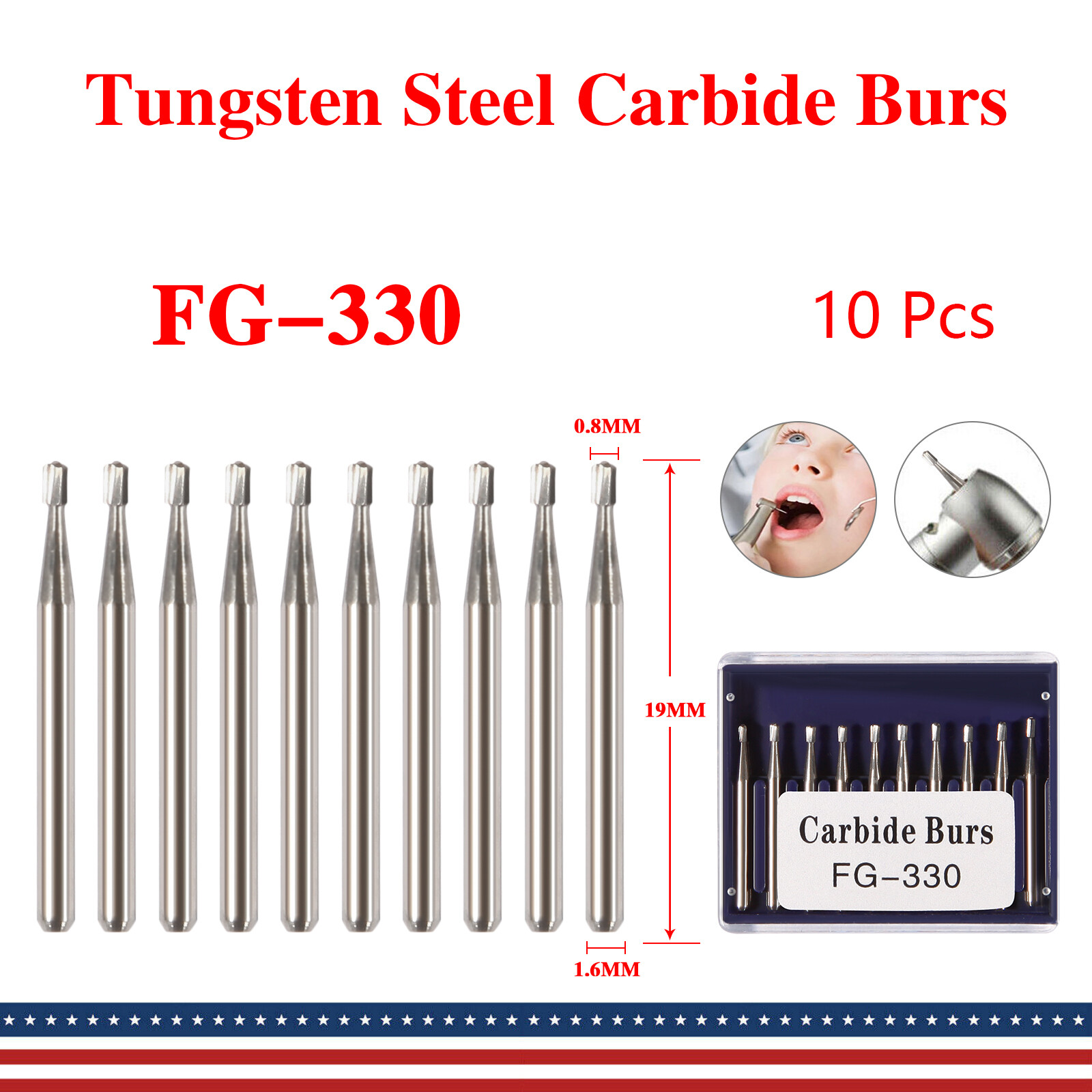 10pcs Dental Tungsten Carbide Pear-Shaped Burs for High Speed Handpiece FG330