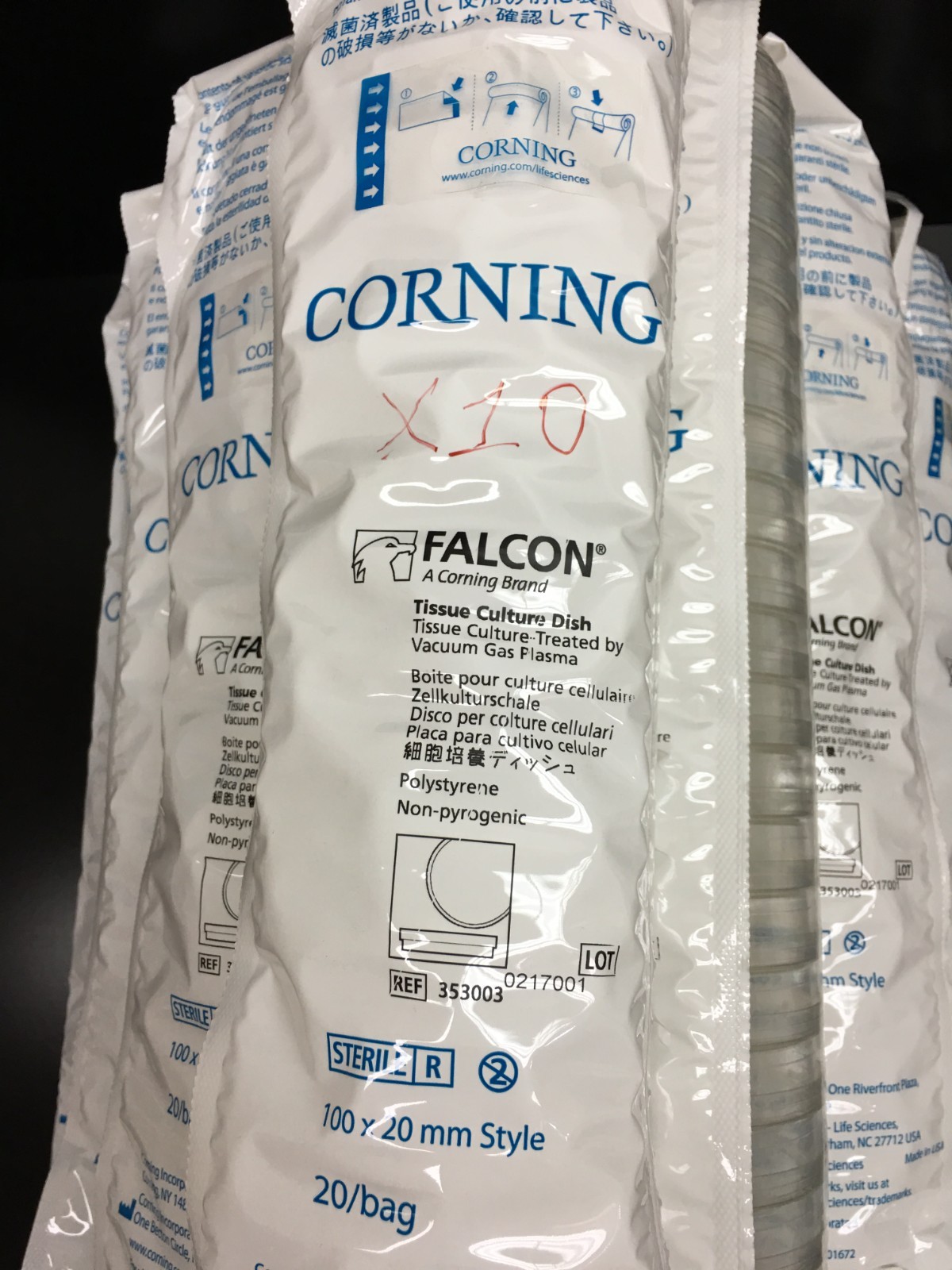 Corning Falcon REF 353003 Cell Culture Dish TC-Treated 100 x 20mm Lot 10 PKS