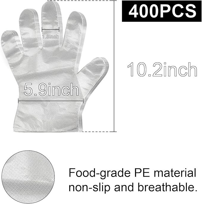 400 Count Disposable Poly Plastic Gloves for Cooking, Food Prep and Food Service