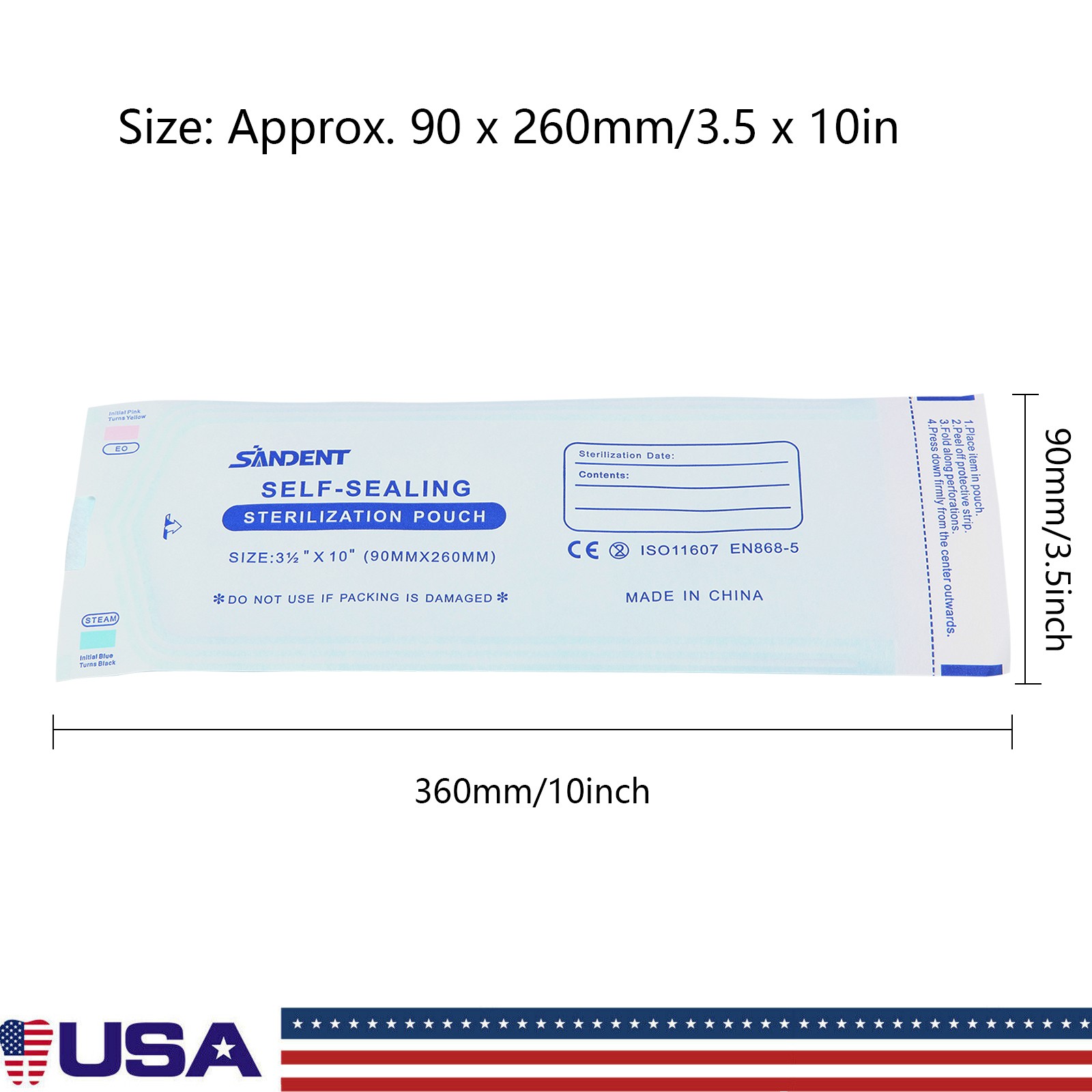 400 Self-Sealing Sterilization Pouch Bag, 3.5″ x 10″, Dental Tattoo (2 Boxes)