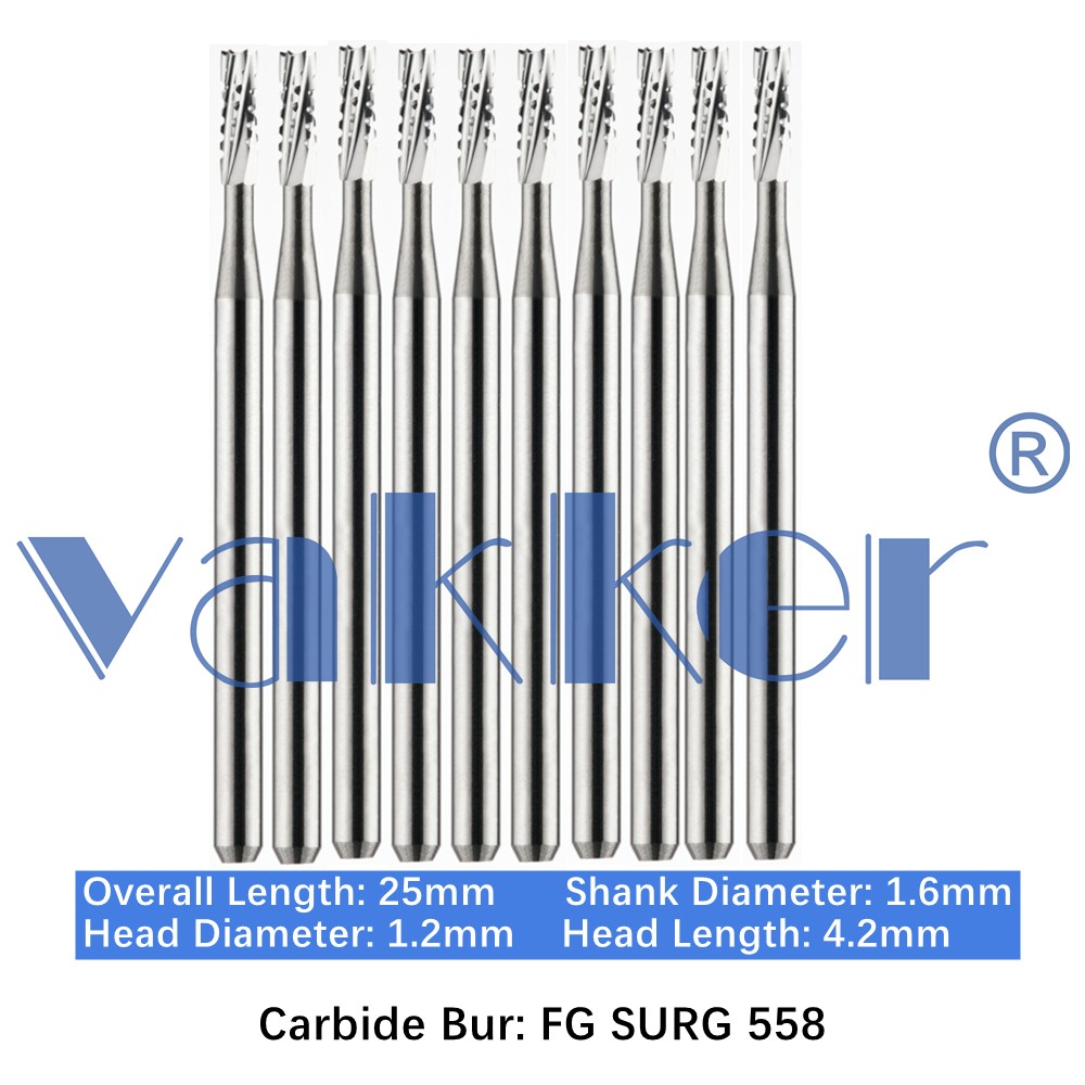 10/Pk Dental Surgical Carbide Friction Grip Burs High Speed 25mm FG SURG 2 4 6 8