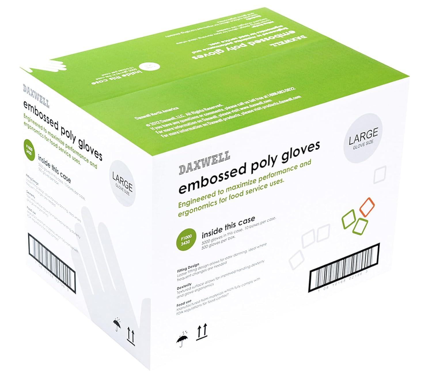 Poly Gloves, Embossed, Large, Clear, F10003430 (Case of 5,000; 10 Boxes of 500)