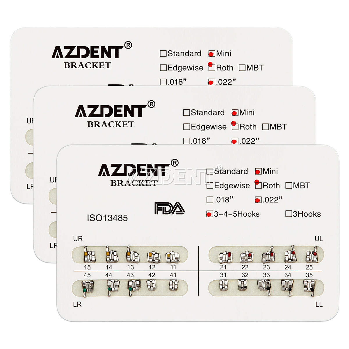 AZDENT Dental Orthodontic Bracket Braces Mini Standard Roth Edgewise MBT 018 022