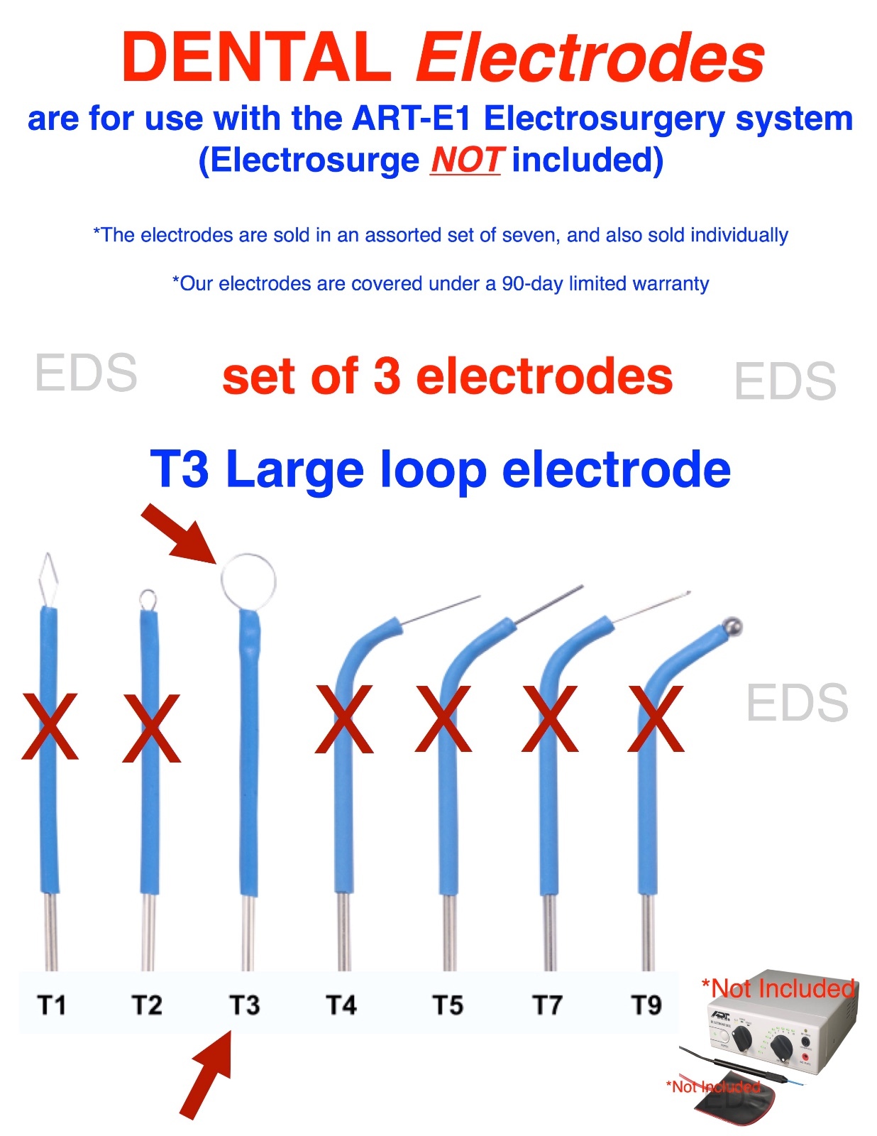 Set of 3 ( T3 ) DENTAL Electrodes T3 Large Loop Electrode 1/16″ Diameter shaft