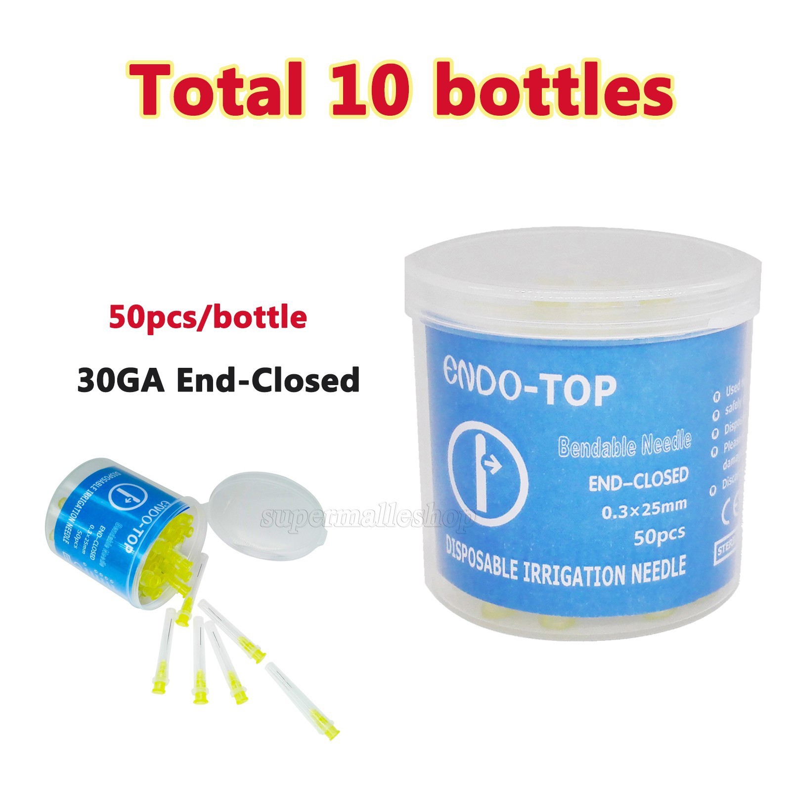 50pcs/Bottle Dental Endo Irrigation Tip 30GA End-Closed Side Syringes 10 Bottles