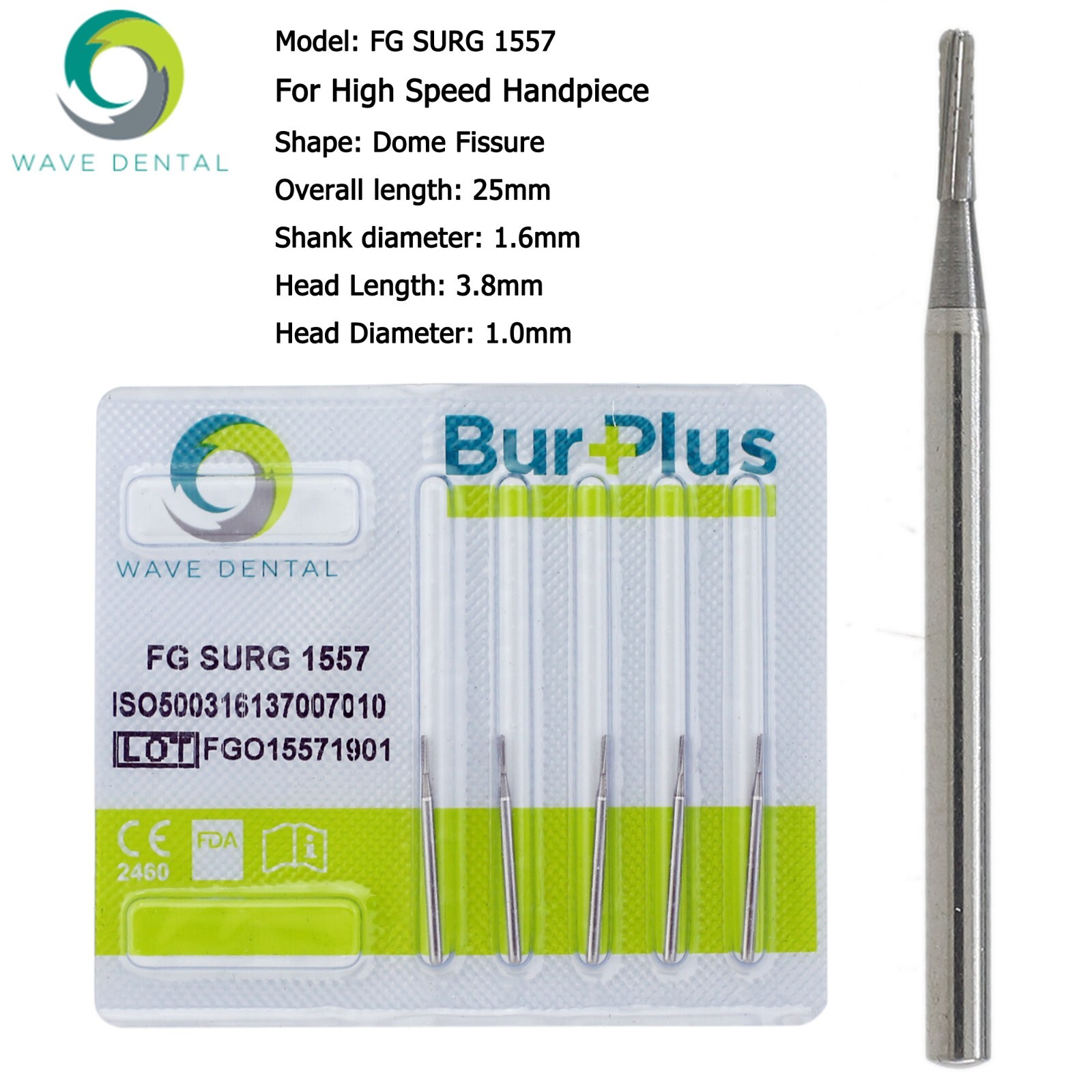 Wave Dental Surgical Carbide Burs 25mm High Speed FG SURG 1557 1558 MIDWEST FGOS