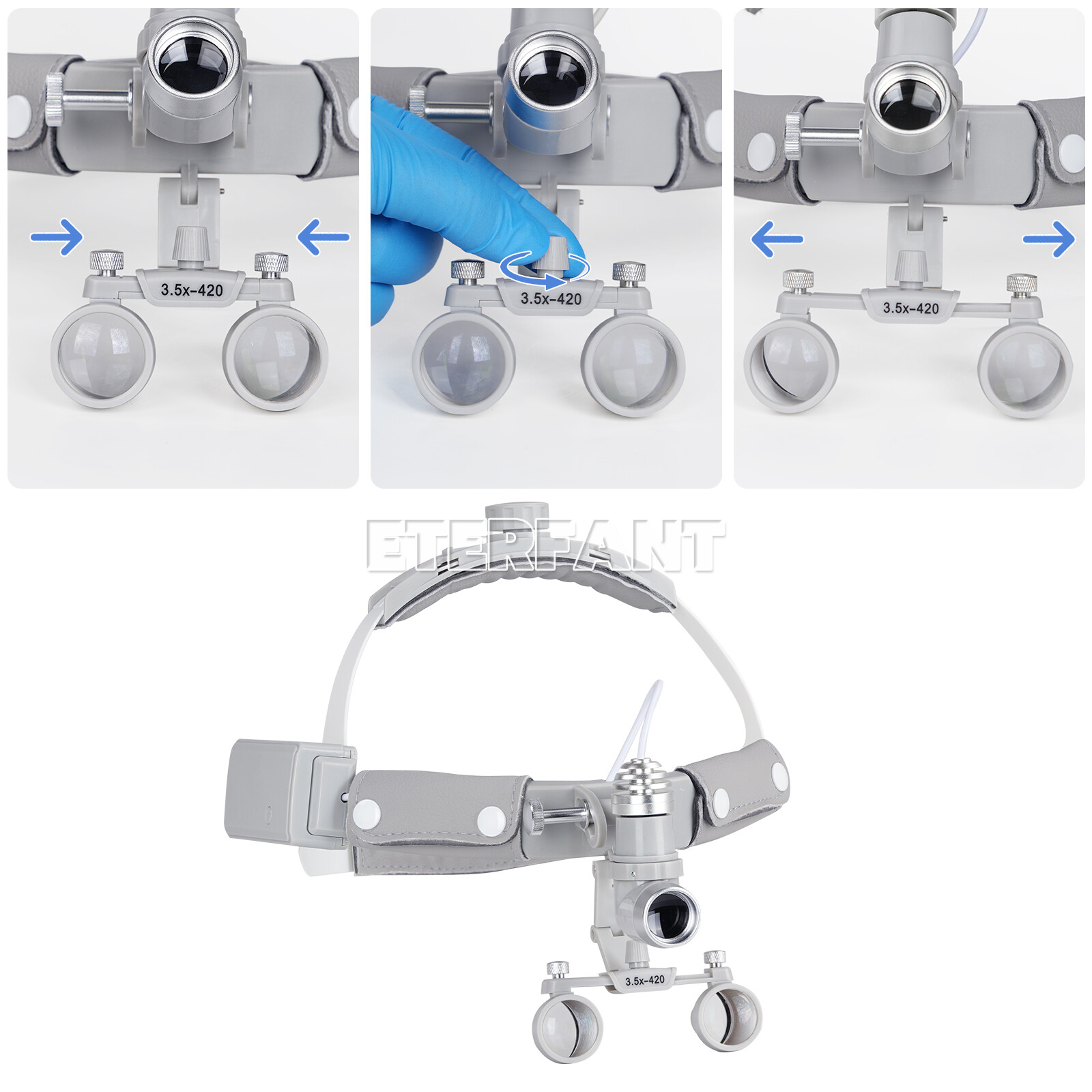 ETERFANT 3.5X-R Dental Surgical Headband Binocular Loupes & 10W LED Head Light