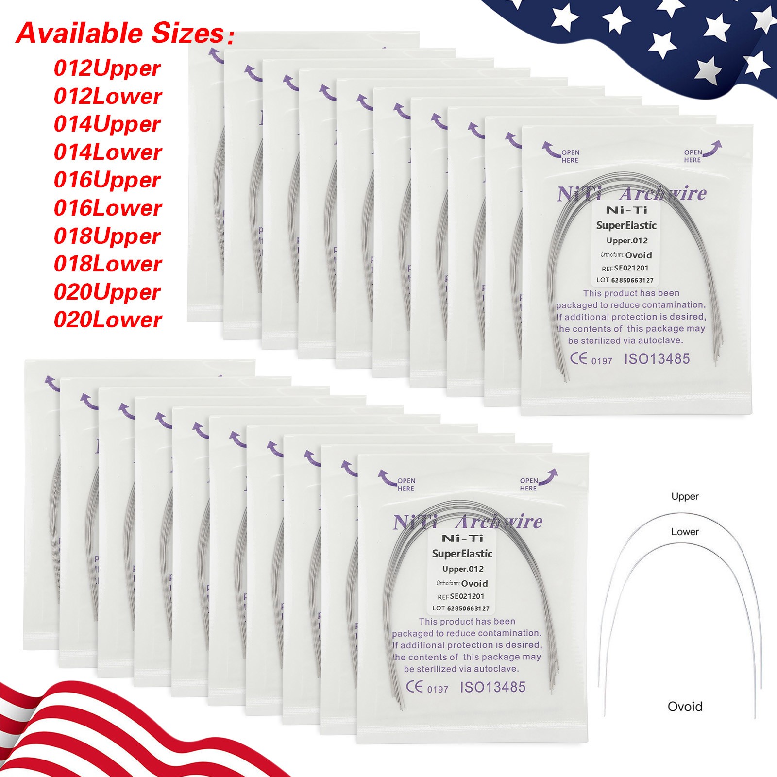 10-2000pcs Dental Orthodontic Super Elastic Niti Arch Wire Round Ovoid Form USA