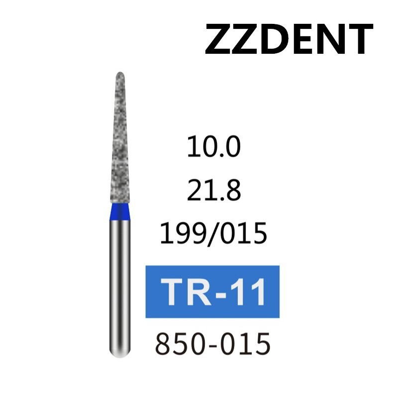 100 PCS TR-11 850-015 Taper Round End Blue Medium Grit FG Dental Diamond Burs