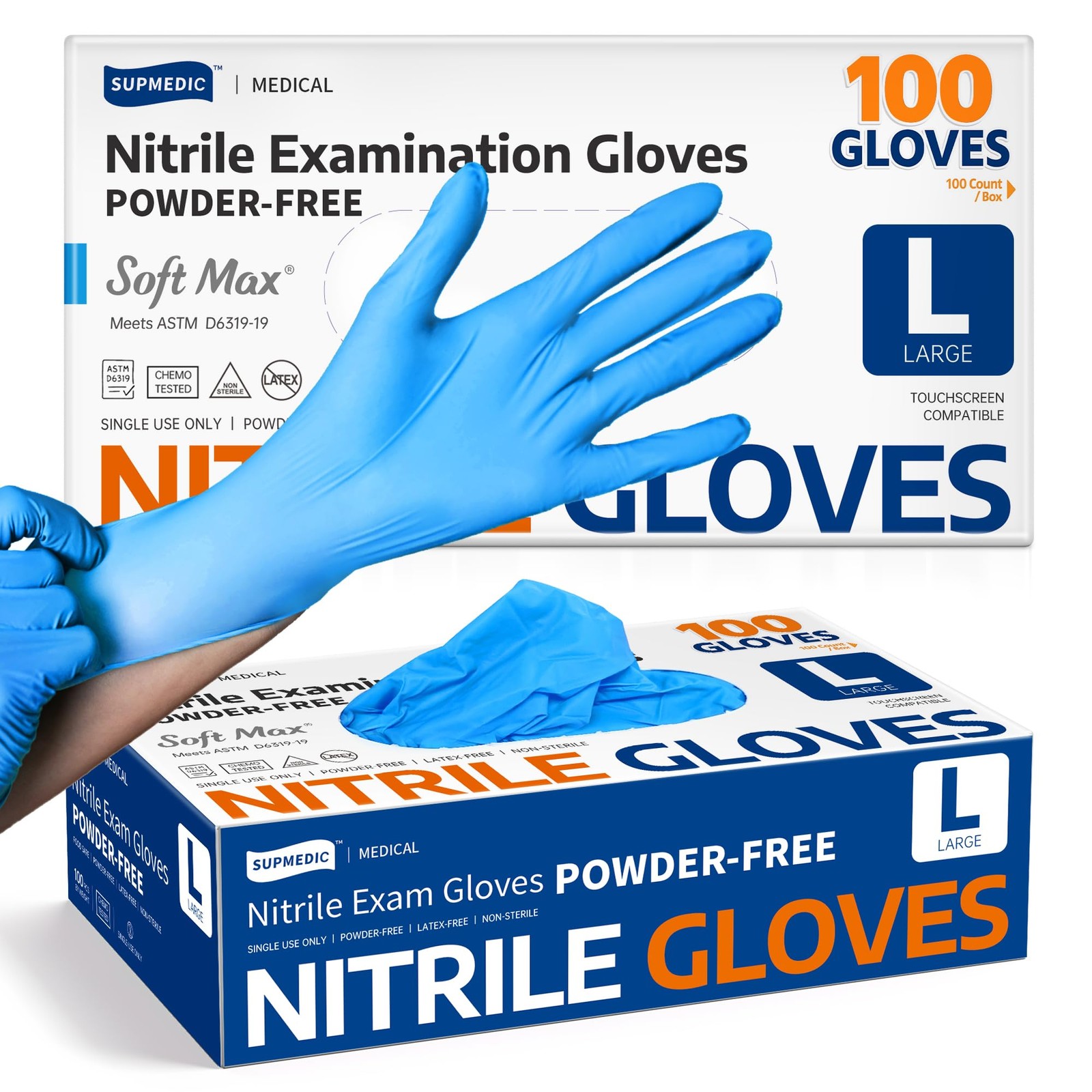 100 Count Nitrile Exam Gloves Latex Free Disposable Blue