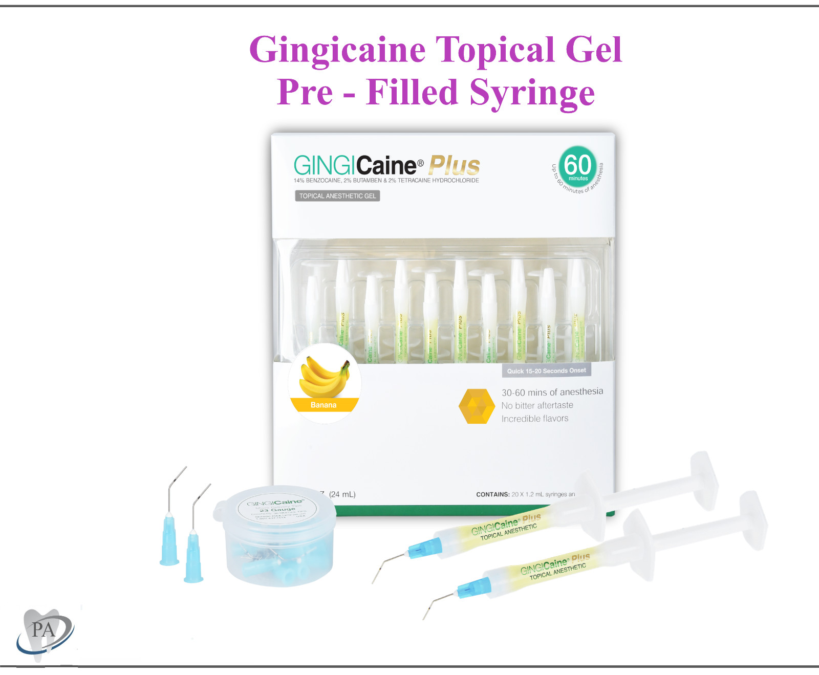 Gingicaine Topical Anesthetic Gel in Syringe. 1.2 ml prefilled Banana, Ex: 11/27