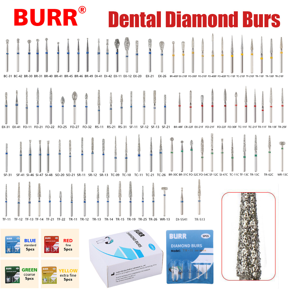 All Types Dental FG Diamond Burs for High Speed Handpiece Friction Grip 5pc/pack