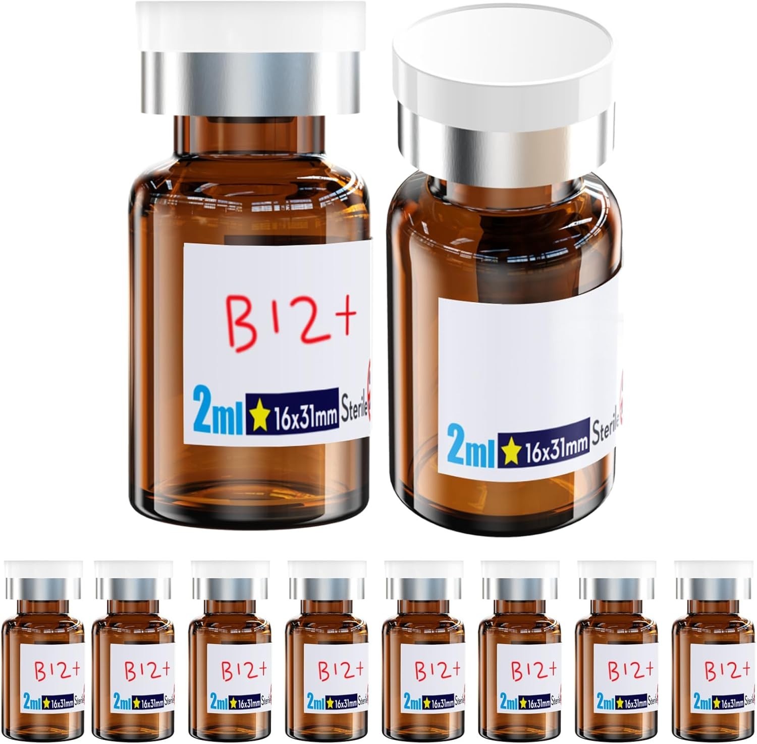 Ks-Tek 10-Pack Sterile Amber Glass Vials with Self-Healing Injection Port, 2ml