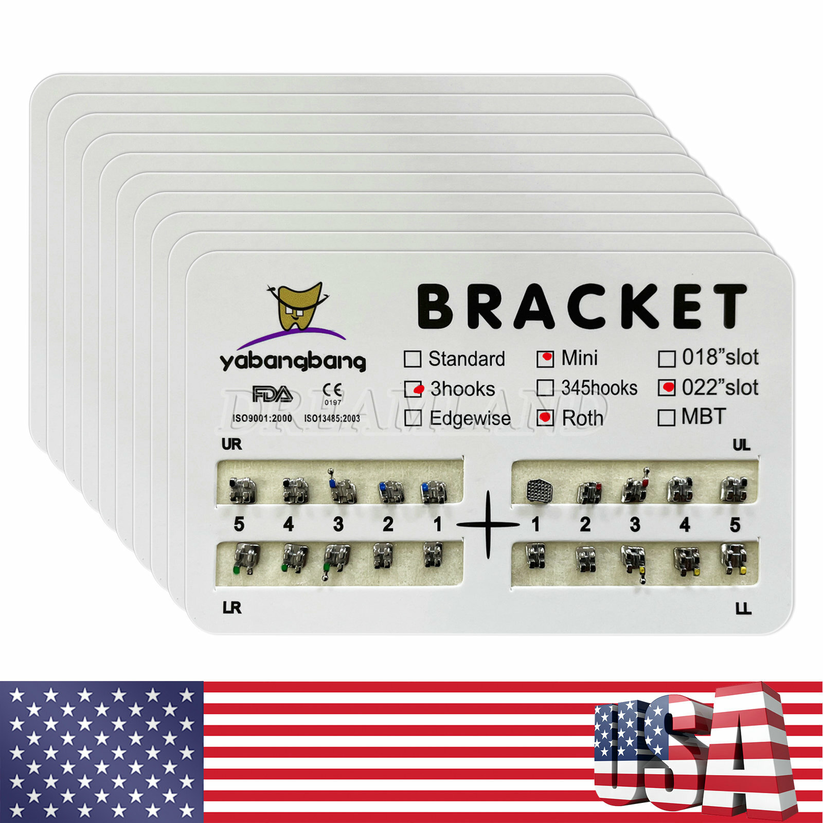 10 Dental Orthodontic Metal Brackets Braces Mini Roth 022Slot 3Hooks ARCZ