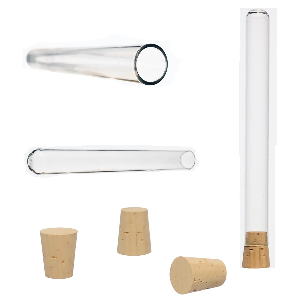 16x150mm Glass Test Tubes with Cork Stoppers, 23ml, Karter Sci (Case of 1000)