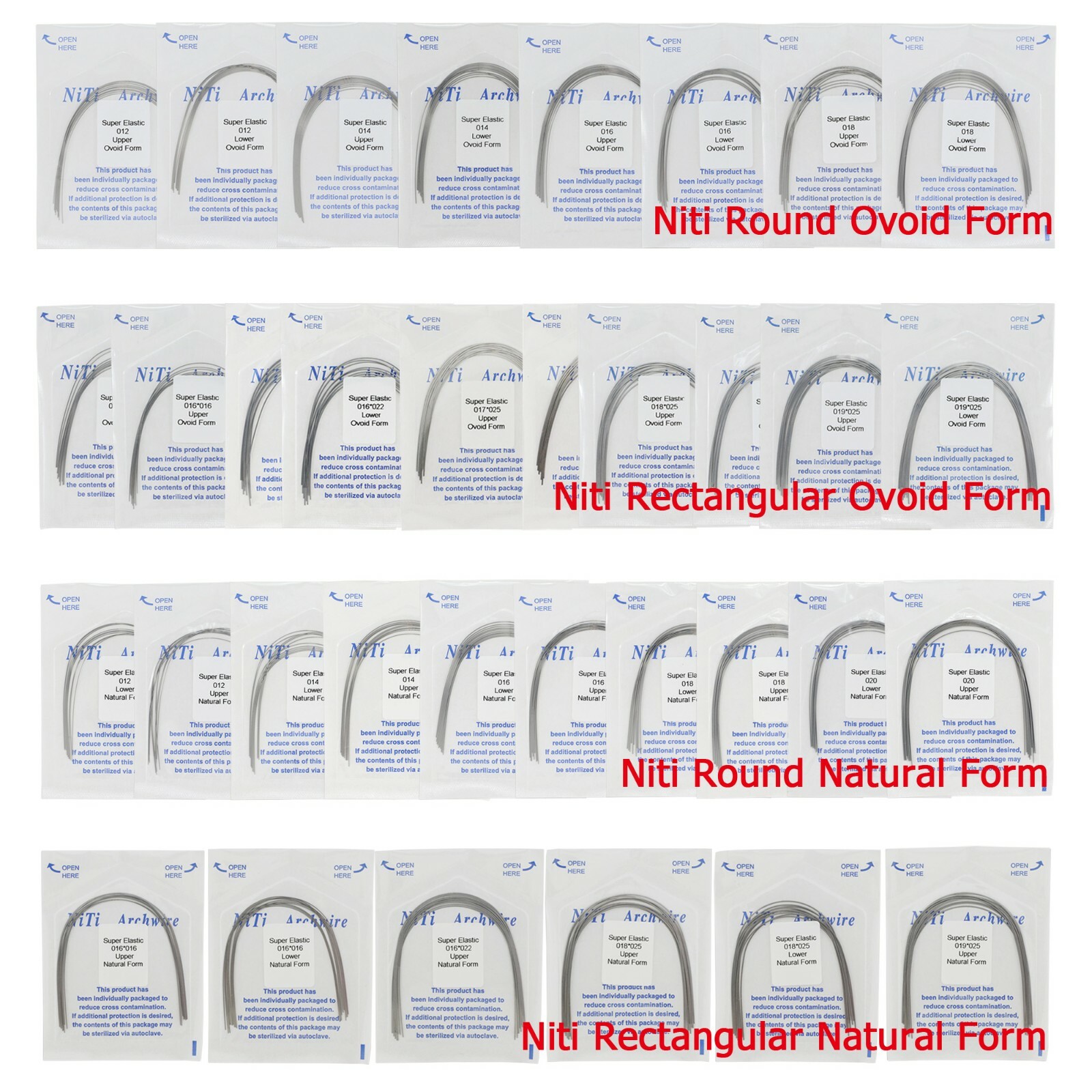 Dental Orthodontic Niti Super Elastic Arch Wires Round Rectangular Ovoid Natural