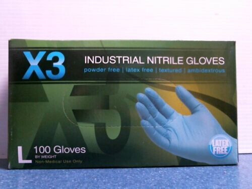 Ammex  X3 Industrial Nitrile Gloves, Latex Free, Size X LARGE, Box of 100