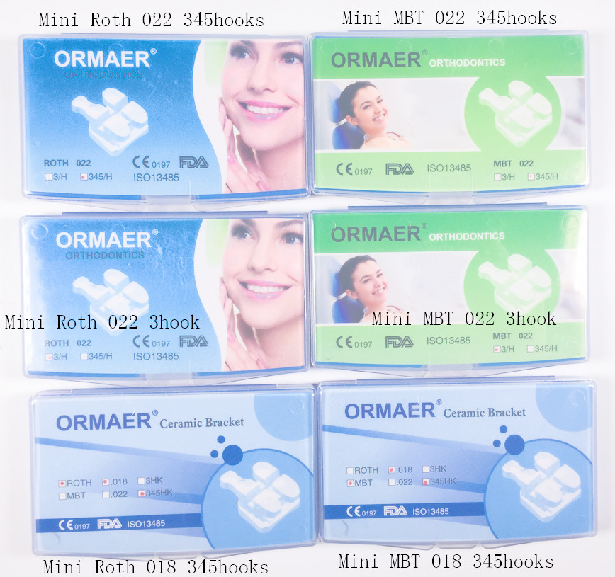 Dental ORMAER 3M Ceramic Brackets Mini Roth MBT 022″ Slot 018″ 345/3Hooks