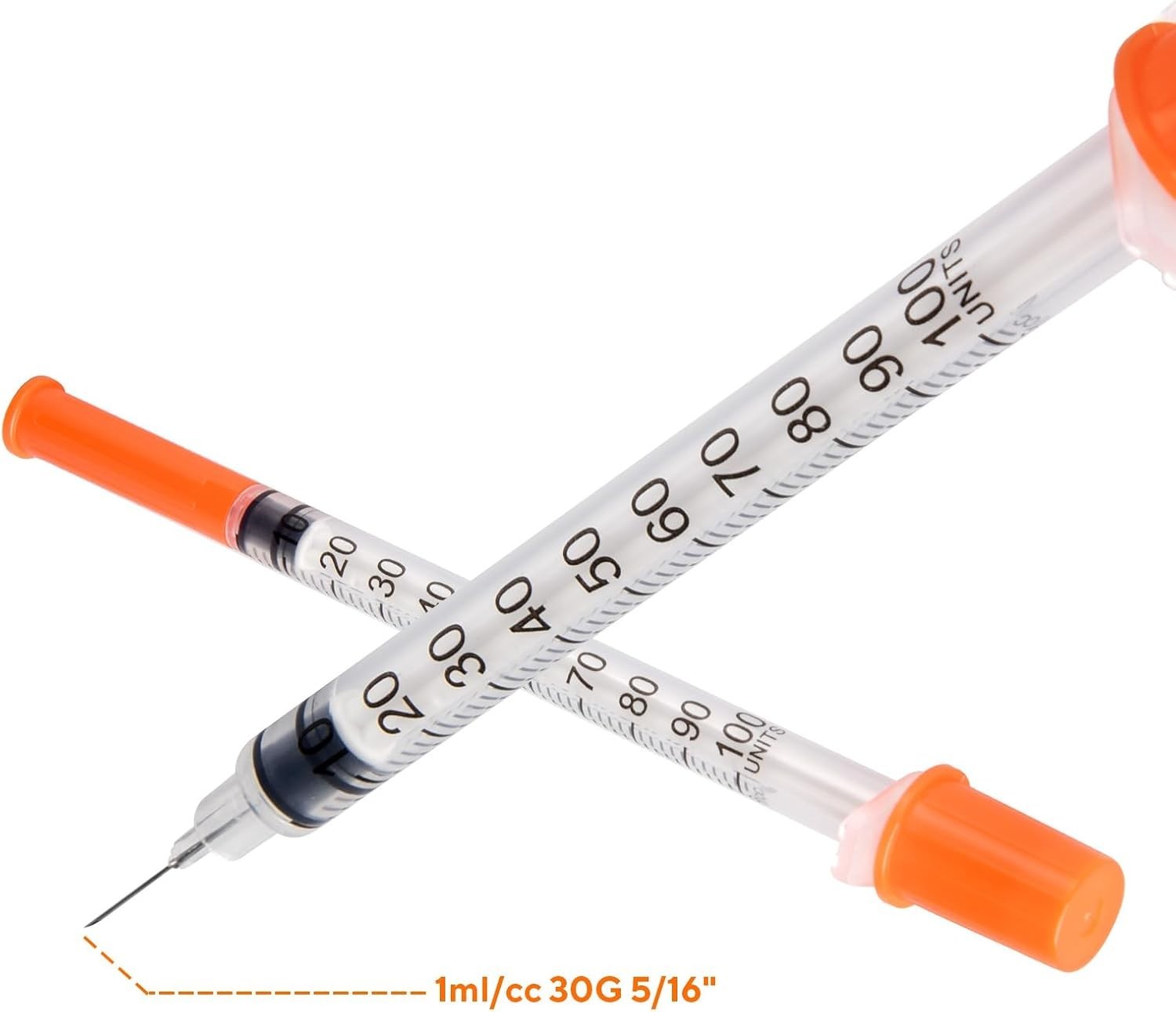 30 Count U-100 Syringes 30G 5/16″ 1ml – Clear Markings and Individually Packaged