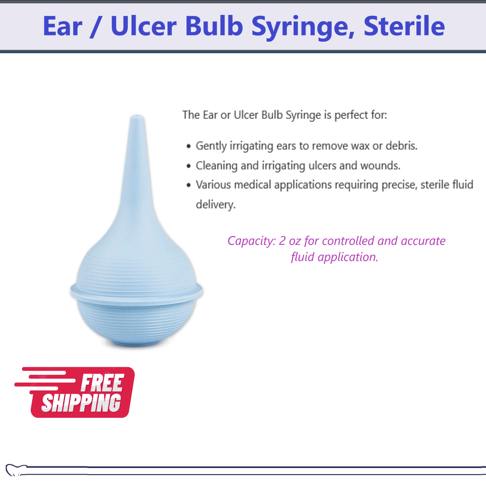 NEW INFANT BABYNEWBORN BULB EAR SYRINGE STERILE IN PACKAGE SOFT LATEX-FREE 2 OZ