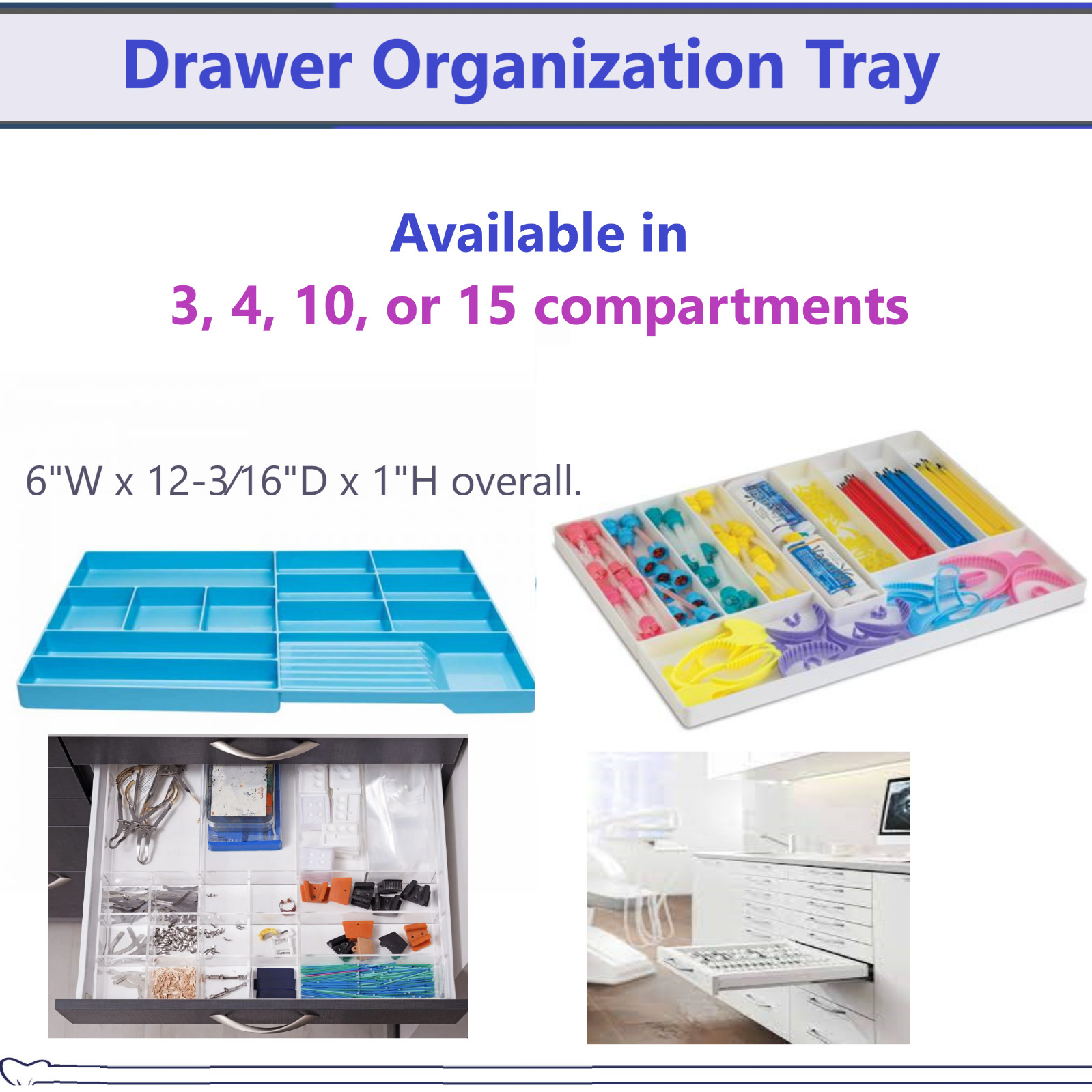 Dental Procedure Cart Drawer Tray Organization Tray – 3, 4, 10, 15 Compartments