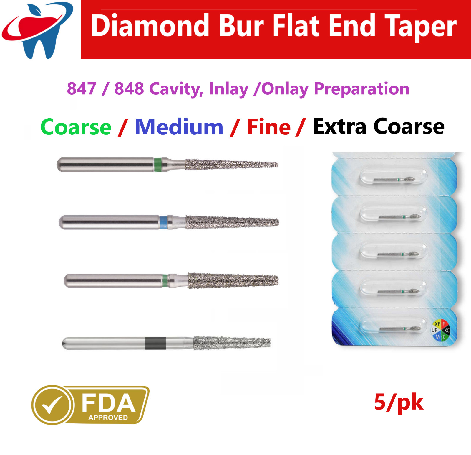 Dental Burs Diamond FG High Speed Round End Taper Ball Round (801) Coarse, Fine