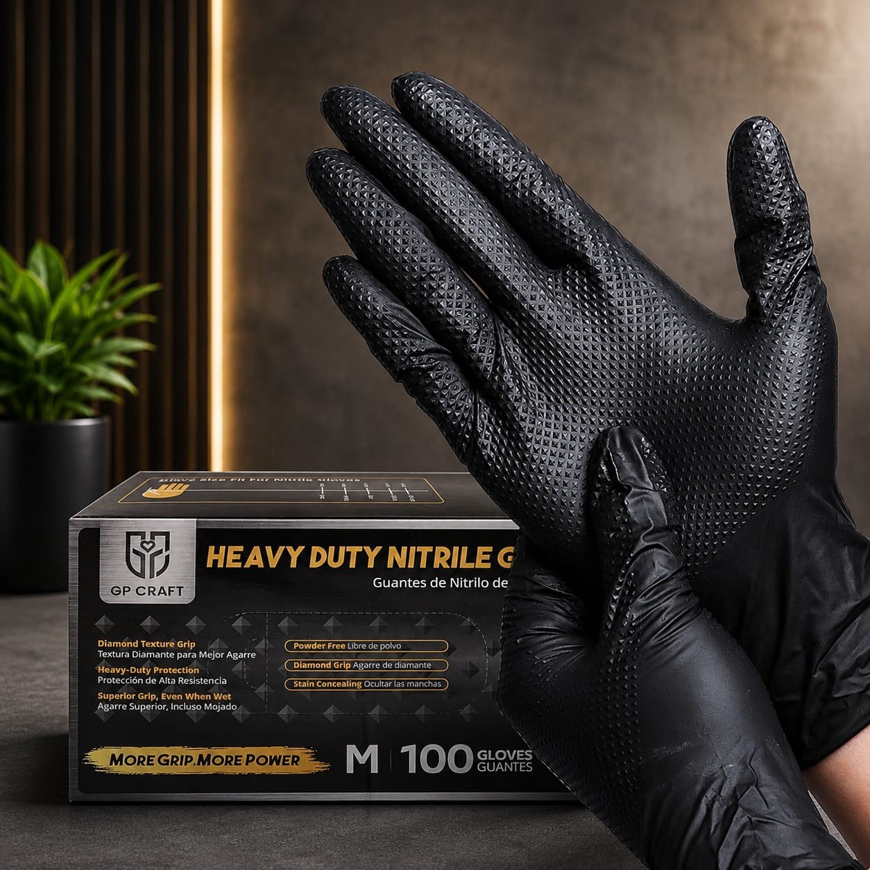 GP Craft Black Nitrile Gloves Diamond Grip 8Mil Disposable Latex Free 100/Case