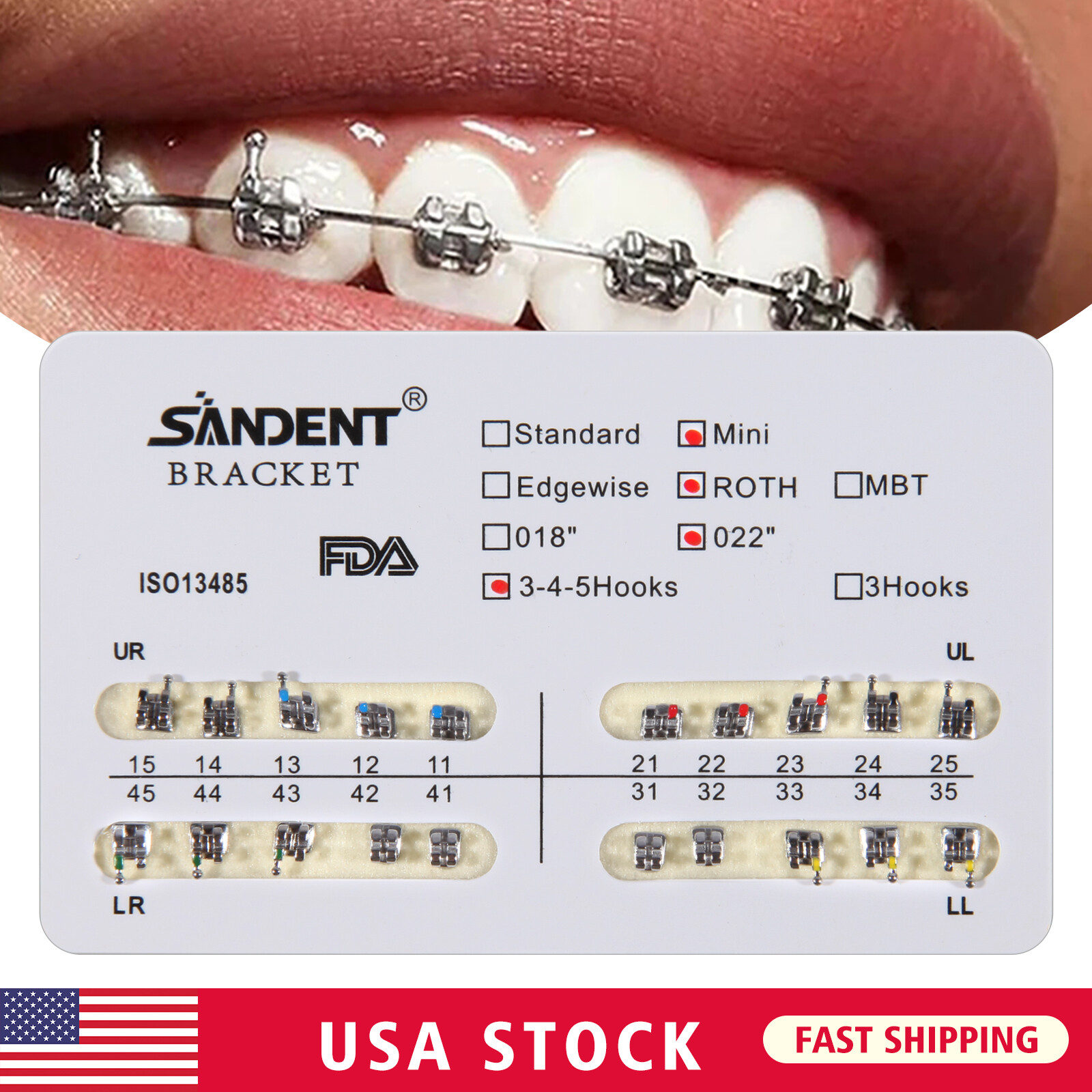 10packs Dental Orthodontic Brackets Braces Mini Roth Slot 022 345 Hook #2 200PCS