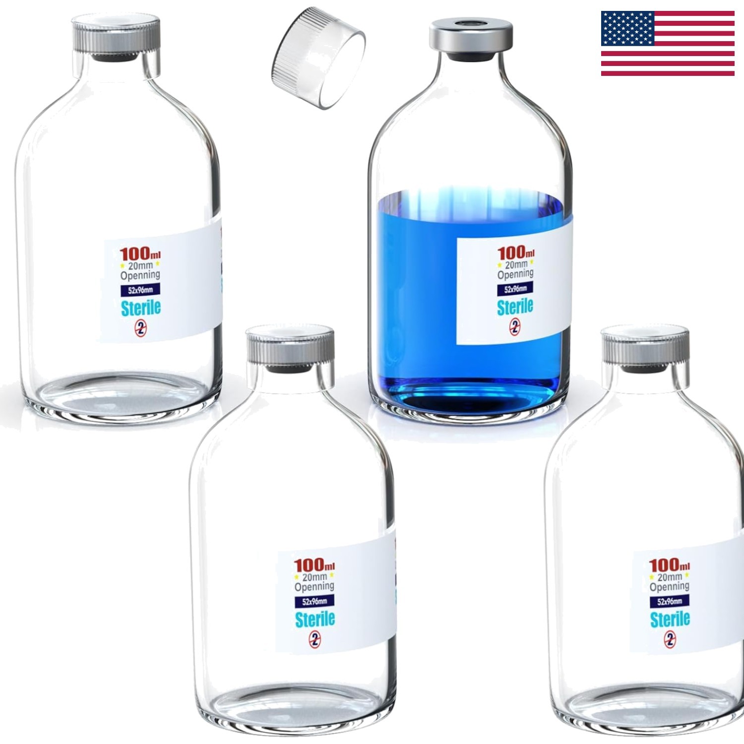 High-Quality 100ml Sterile Vials with Self-Healing Injection Ports – 4pcs
