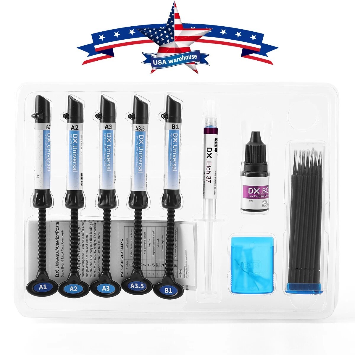 Dental Light Cure Composite Syringe Resin+Etching Gel+Etching Adhesive kit