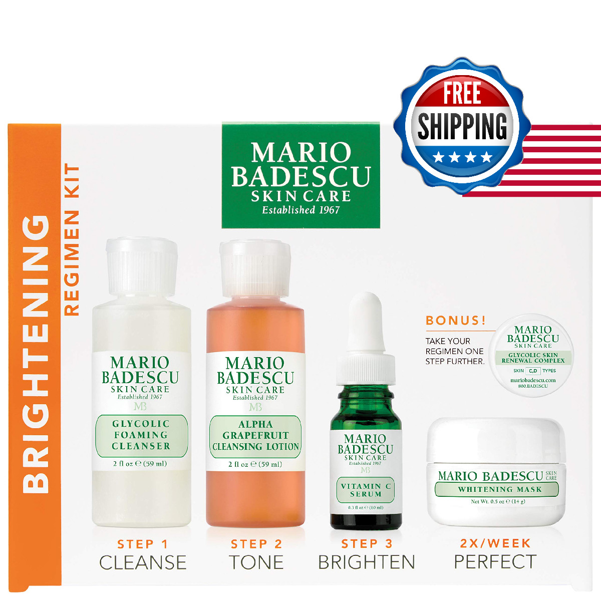 Mario Badescu The Brightening Kit 5 Piece Kit Foaming Cleanser Alpha Grapefruit