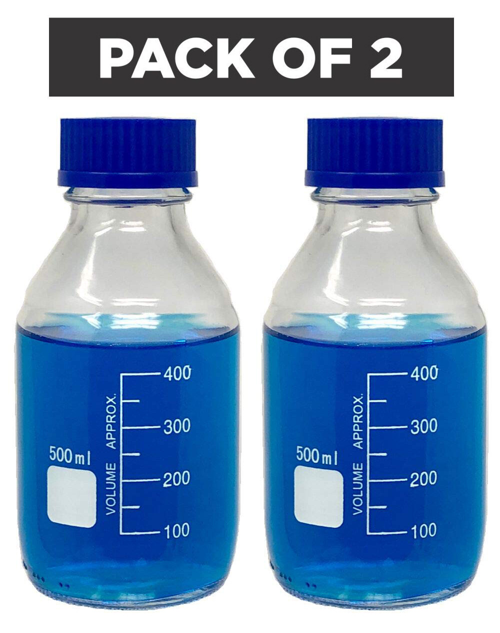 500ml Glass Round Media Storage Bottles with GL45 Screw Cap, Borosilicate Glass