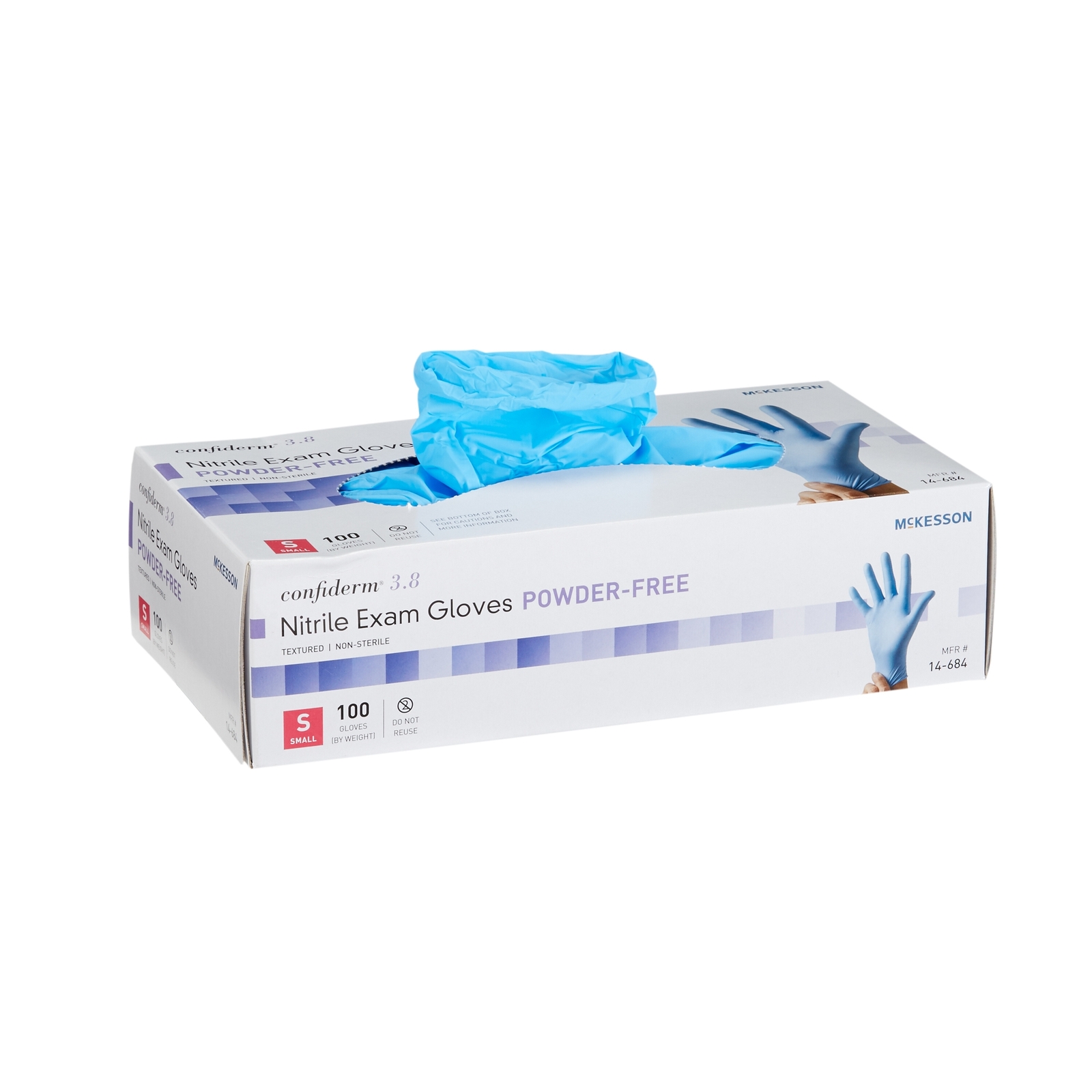 McKesson Confiderm 3.8 Nitrile Exam Glove Standard Cuff Length SMALL 100 per Box