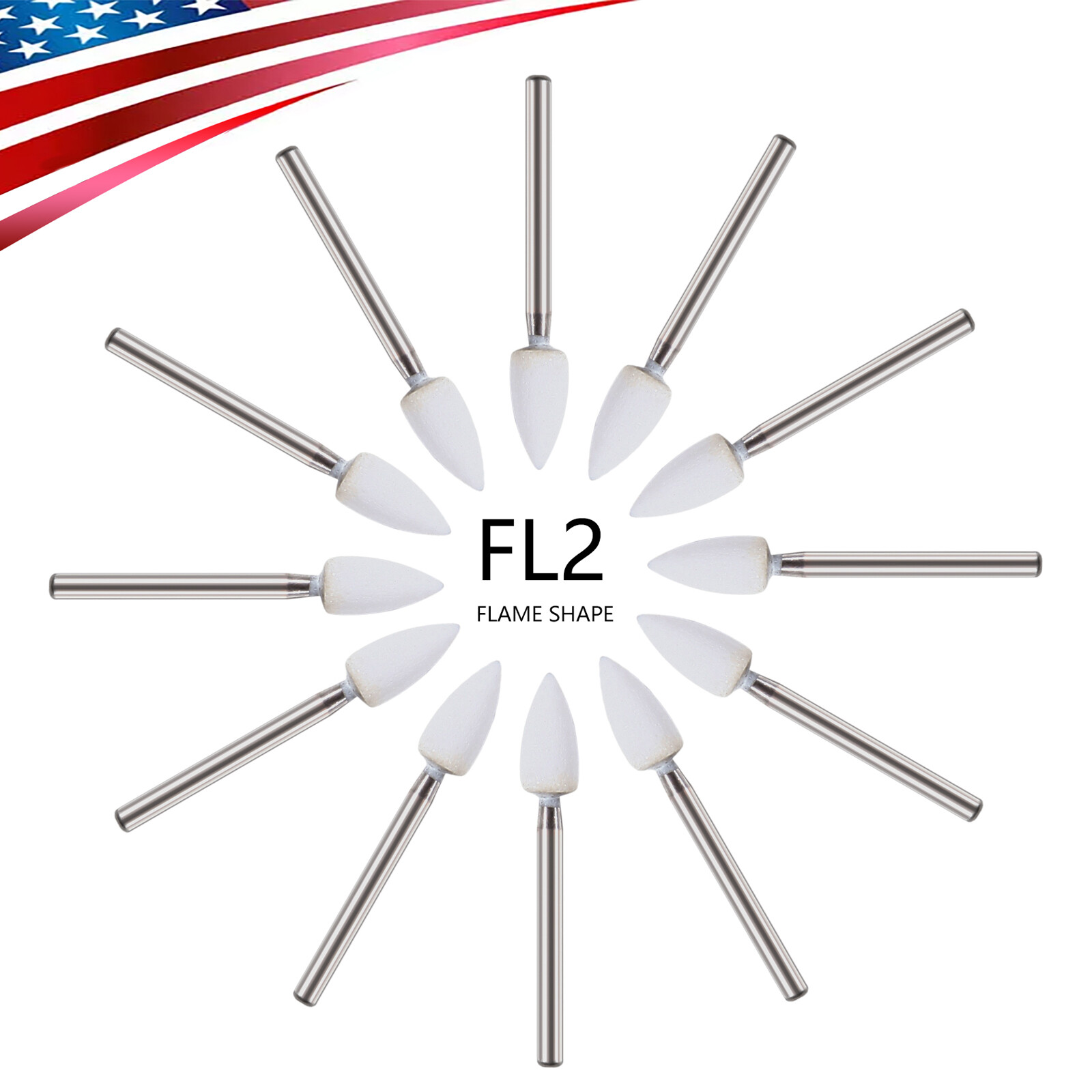 12pc/Pack Dental White Polishing Stones Flame shape FG bur Arkansas Stone Points