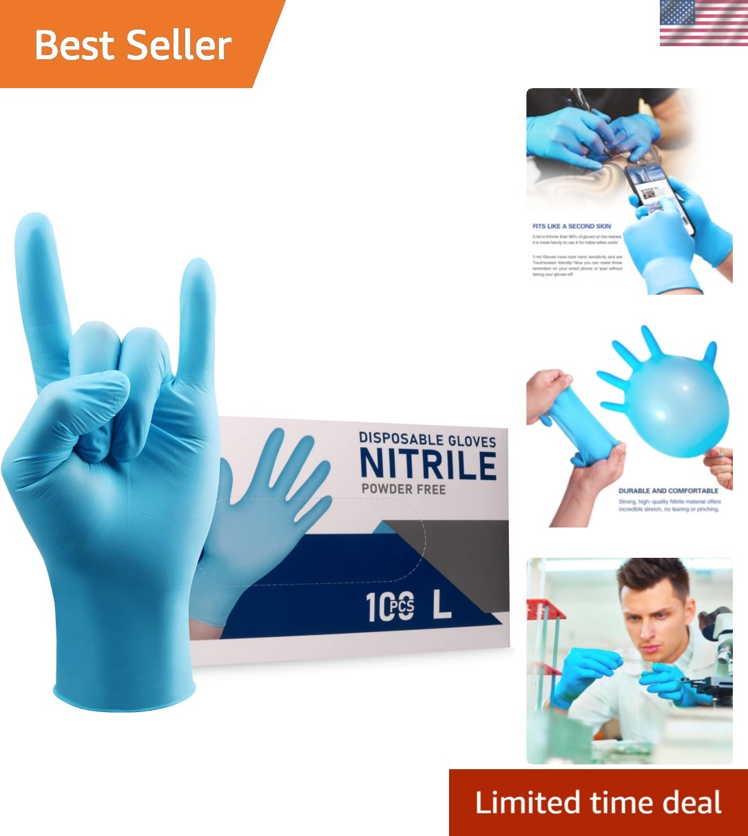 Nitrile Disposable Gloves Powder & Latex Free 4mil Touch Screen Disposable No…