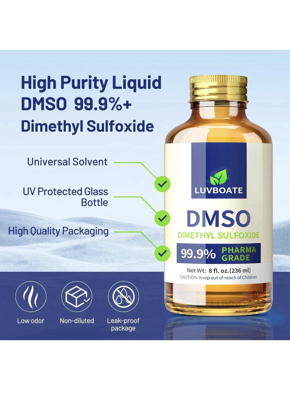 DMSO 99.9% Pharma Grade, Pure Liquid Dimethyl Sulfoxide 8 fl.oz