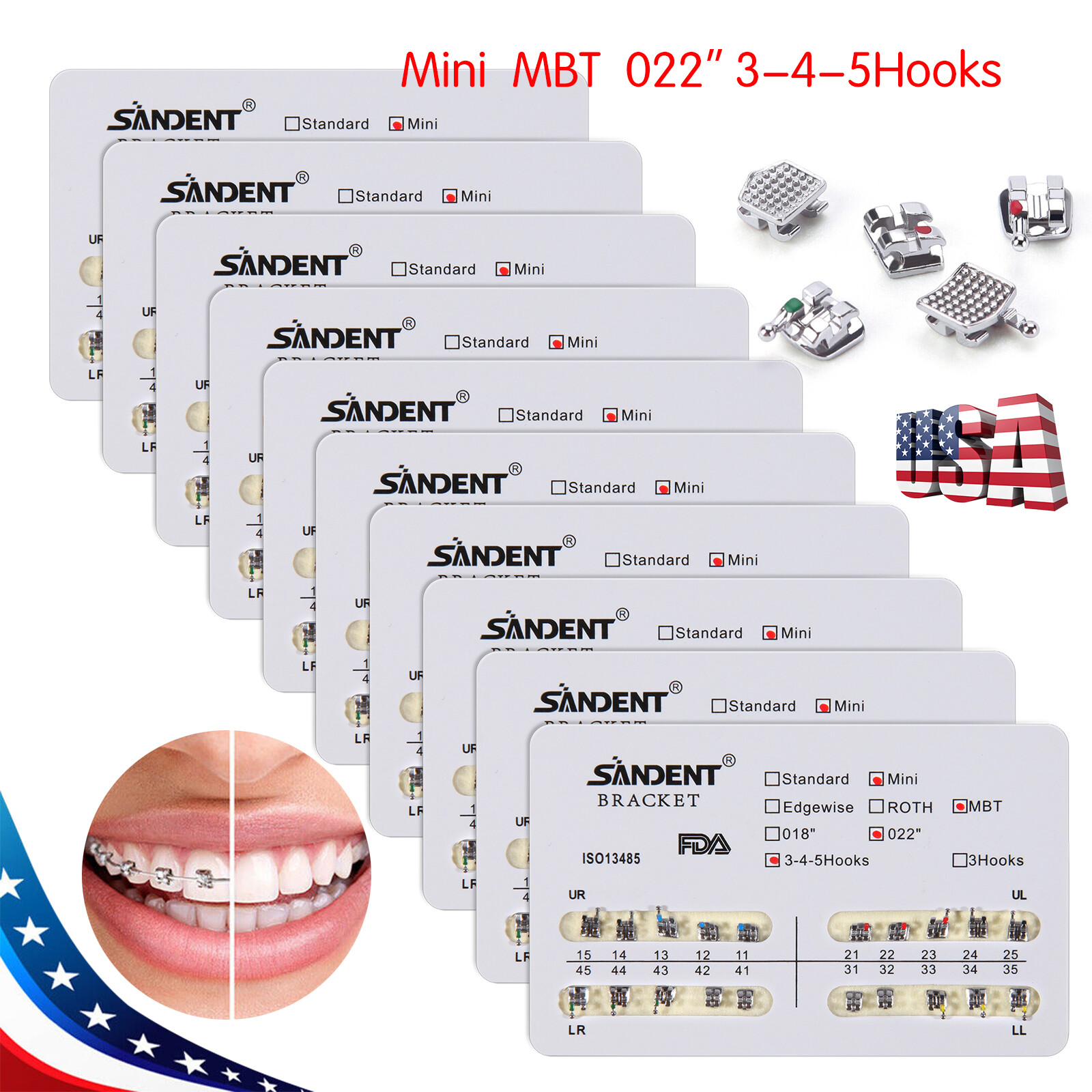 10-200Pack Orthodontic Dental Brackets Braces Mini MBT.022 Slot Hooks 345 #1