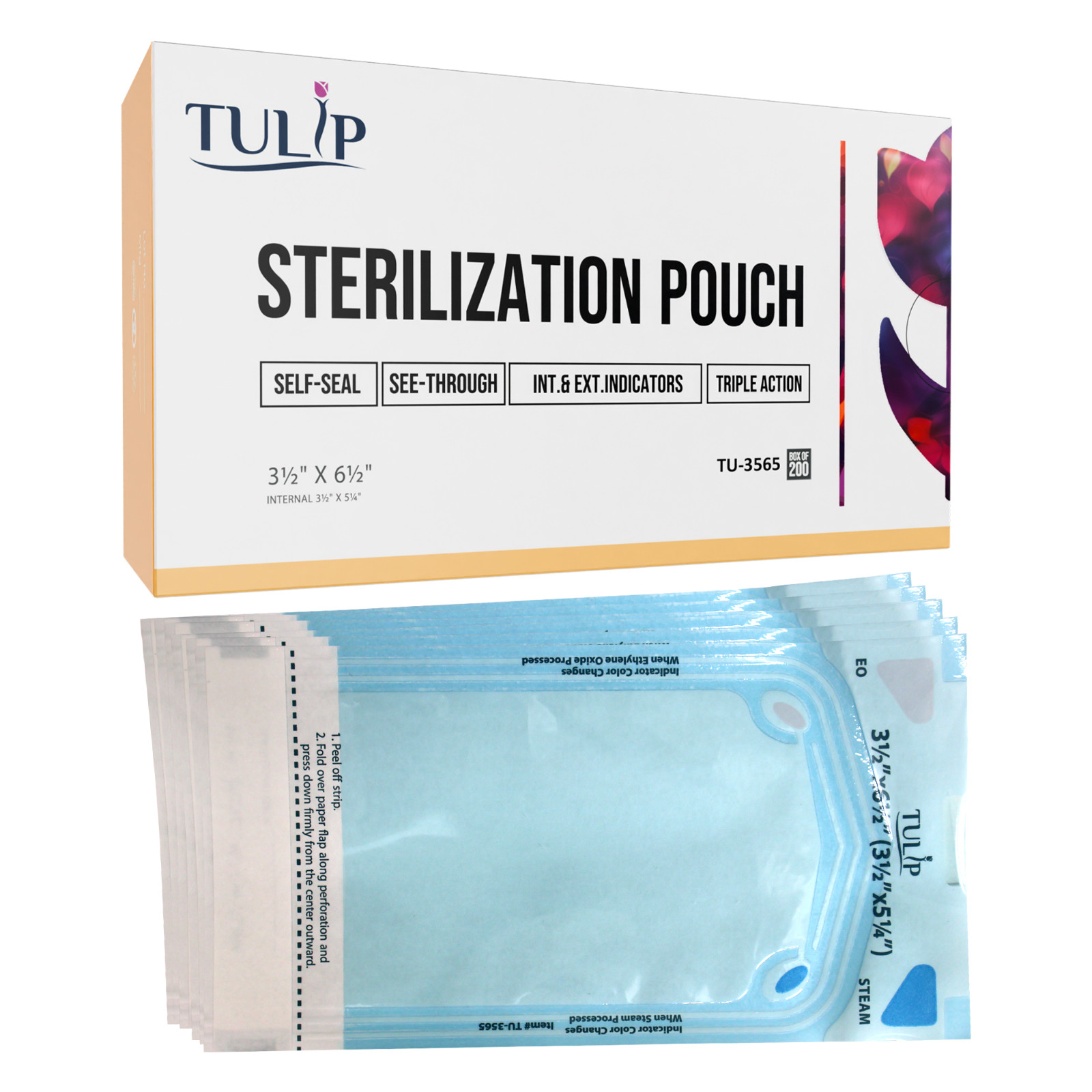 200 3.5″ x 6.5″ Self-Sealing Sterilization Pouches Dental Medical Tulip